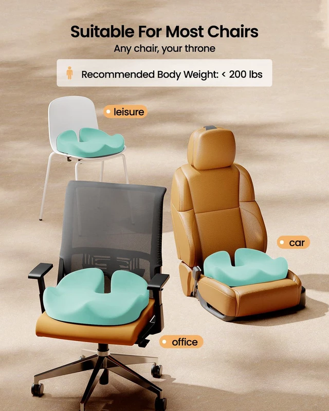 Alt view image 7 of 7 - Seat Cushion, Office Chair Cushion for Sciatica, Mint Green Coccyx Cushion, Ergonomic Memory Foam Seat Cushion for Car, Home, Pressure Relief Pad for Hip, Tailbone, All Day Comfort