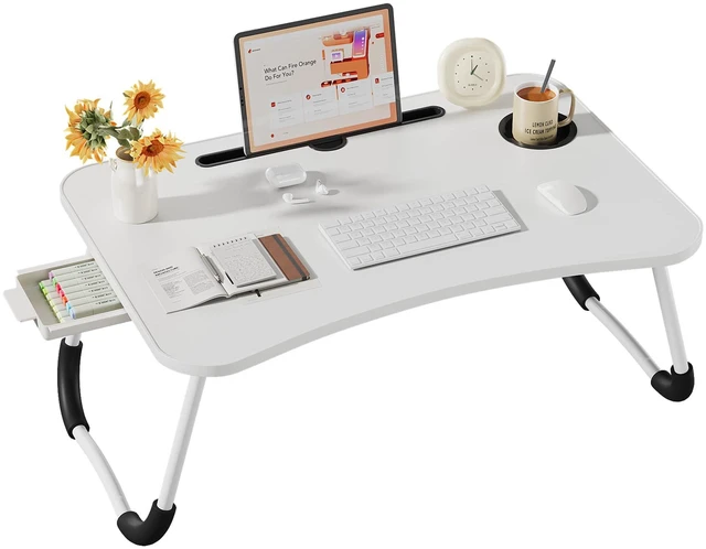 Main image of Lap Desk Bed Trays for Eating and Laptops Breakfast in Bed Tray for Sofa/Couch/Study/Reading/Writing with Cup Holder/Drawer On Low Sitting Floor Large Portable Foldable (White)