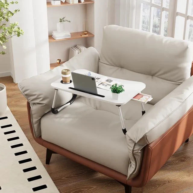 Alt view image 3 of 7 - Lap Desk Bed Trays for Eating and Laptops Breakfast in Bed Tray for Sofa/Couch/Study/Reading/Writing with Cup Holder/Drawer On Low Sitting Floor Large Portable Foldable (White)