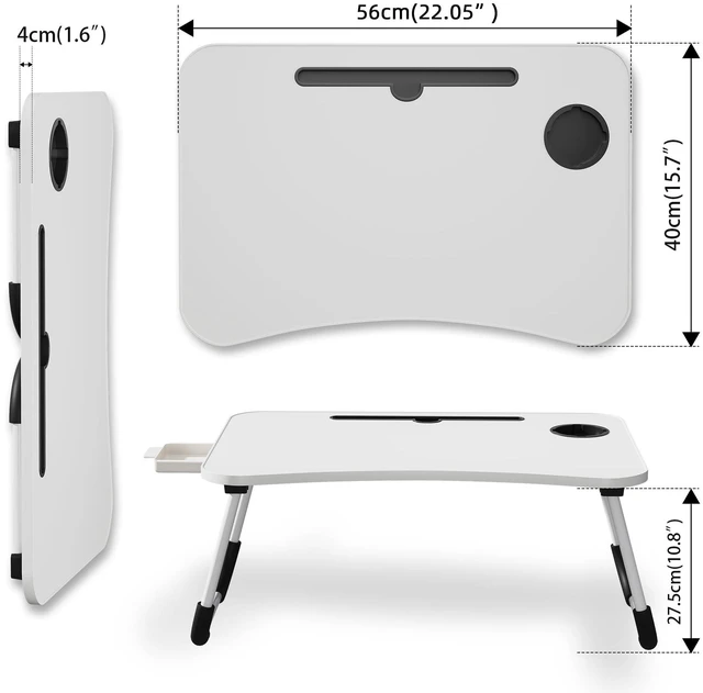 Alt view image 4 of 7 - Lap Desk Bed Trays for Eating and Laptops Breakfast in Bed Tray for Sofa/Couch/Study/Reading/Writing with Cup Holder/Drawer On Low Sitting Floor Large Portable Foldable (White)