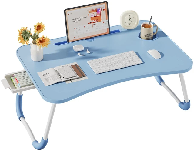 Main image of Lap Desk Bed Trays for Eating and Laptops Breakfast in Bed Tray for Sofa/Couch/Study/Reading/Writing with Cup Holder/Drawer On Low Sitting Floor Large Portable Foldable (Blue)