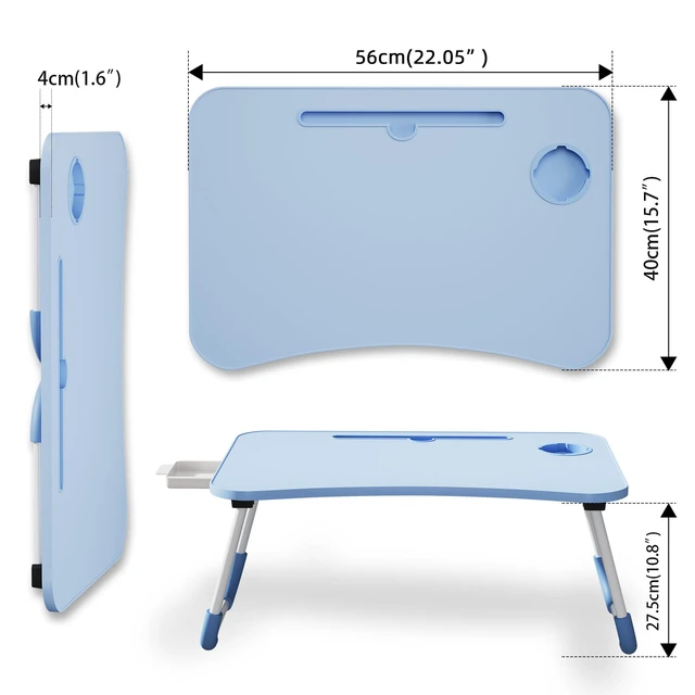 Alt view image 4 of 7 - Lap Desk Bed Trays for Eating and Laptops Breakfast in Bed Tray for Sofa/Couch/Study/Reading/Writing with Cup Holder/Drawer On Low Sitting Floor Large Portable Foldable (Blue)