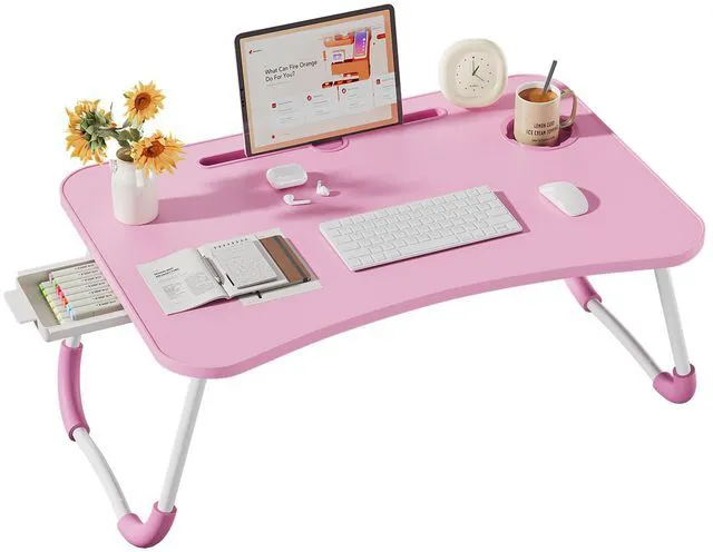 Main image of Lap Desk Bed Trays for Eating and Laptops Breakfast in Bed Tray for Sofa/Couch/Study/Reading/Writing with Cup Holder/Drawer On Low Sitting Floor Large Portable Foldable (Pink)