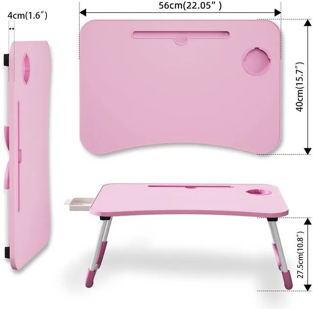 Alt view image 4 of 7 - Lap Desk Bed Trays for Eating and Laptops Breakfast in Bed Tray for Sofa/Couch/Study/Reading/Writing with Cup Holder/Drawer On Low Sitting Floor Large Portable Foldable (Pink)