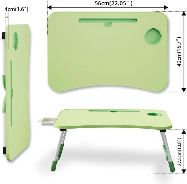 Alt view image 4 of 7 - Lap Desk Bed Trays for Eating and Laptops Breakfast in Bed Tray for Sofa/Couch/Study/Reading/Writing with Cup Holder/Drawer On Low Sitting Floor Large Portable Foldable (Green)