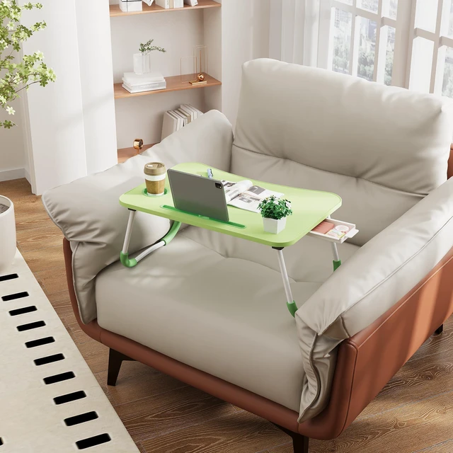 Alt view image 3 of 7 - Lap Desk Bed Trays for Eating and Laptops Breakfast in Bed Tray for Sofa/Couch/Study/Reading/Writing with Cup Holder/Drawer On Low Sitting Floor Large Portable Foldable (Green)