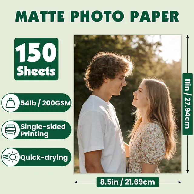 Alt view image 2 of 7 - 150 Sheets Matte Photo Paper, 8.5in x 11in, 200GSM / 54lb Inkjet Photo Printer Paper, Picture Paper for Photos, Calendars, Brochures, Cards, Menus