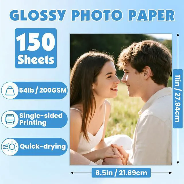Alt view image 2 of 7 - 150 Sheets Glossy Photo Paper, 8.5in x 11in, 200GSM / 54lb Inkjet Photo Printer Paper, Picture Paper for Photos, Calendars, Brochures, Cards, Menus