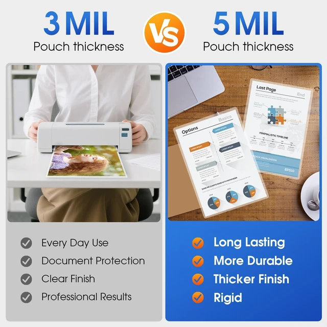 Alt view image 4 of 7 - 200 Pack 5 Mil Laminating Sheets, Hold 8.5 x 11 inch Documents, Menu Actual 9 x 11.5 Thermal Laminating Pouches, Clear Laminate Sheets for Laminator, Letter Size Lamination Paper, Office School
