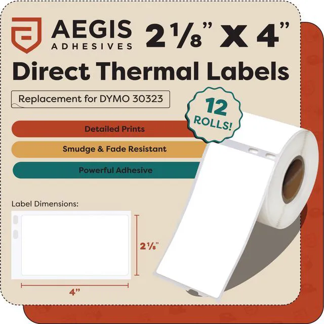 Alt view image 2 of 7 - Replacement for DYMO 30323 (12 Rolls, 2640 Labels) 2 1/8" X 4" Direct Thermal Shipping Labels - Compatible With LabelWriter 450, 450 Turbo, 4XL Printers (NOT 550, 5XL)