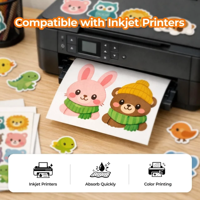 Alt view image 2 of 7 - Premium Printable Vinyl Sticker Paper - for Inkjet and Laser Printer - 110 Pack Glossy White Waterproof Inkjet Printable Vinyl - Dries Quickly and Holds Ink Beautifully