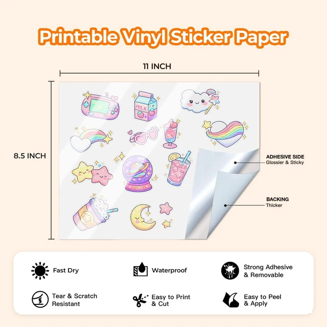 Alt view image 6 of 7 - Premium Printable Vinyl Sticker Paper - for Inkjet and Laser Printer - 110 Pack Glossy White Waterproof Inkjet Printable Vinyl - Dries Quickly and Holds Ink Beautifully