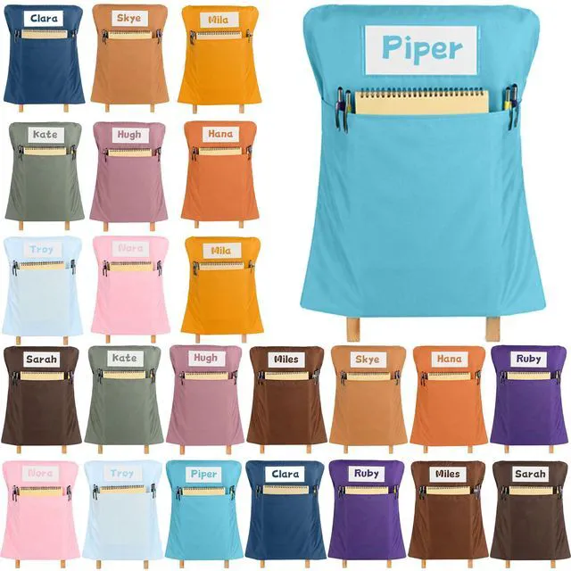 Main image of 24 Pcs Chair Pockets for Classroom 17x20 Inch Classrooms with Name Tag Classroom Chair Pocket Storage for Keeping Student Books School Table Organized (Groovy)