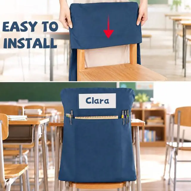 Alt view image 4 of 7 - 24 Pcs Chair Pockets for Classroom 17x20 Inch Classrooms with Name Tag Classroom Chair Pocket Storage for Keeping Student Books School Table Organized (Groovy)