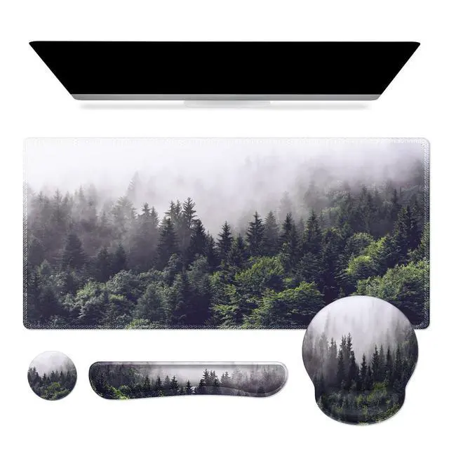 Main image of Forest Computer Pad 35.4"x15.7", Desk Blotter for Classroom Study Ergonomic Desk Pad Featuring Keyboard Wrist Rest, Cute Mousepad Set for Gaming Computer Office Workspace Area