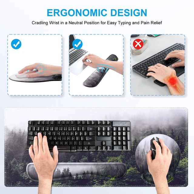 Alt view image 3 of 7 - Forest Computer Pad 35.4"x15.7", Desk Blotter for Classroom Study Ergonomic Desk Pad Featuring Keyboard Wrist Rest, Cute Mousepad Set for Gaming Computer Office Workspace Area