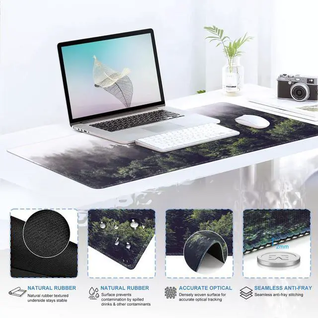 Alt view image 4 of 7 - Forest Computer Pad 35.4"x15.7", Desk Blotter for Classroom Study Ergonomic Desk Pad Featuring Keyboard Wrist Rest, Cute Mousepad Set for Gaming Computer Office Workspace Area