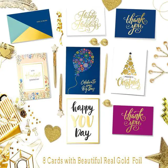 Alt view image 4 of 6 - 100 All Occasion Cards Assortment Box with Color EnvelopesAll Occasion Cards Set with Greeting Inside, Large 5 x 7 inch Cards with Stickers and Dividers