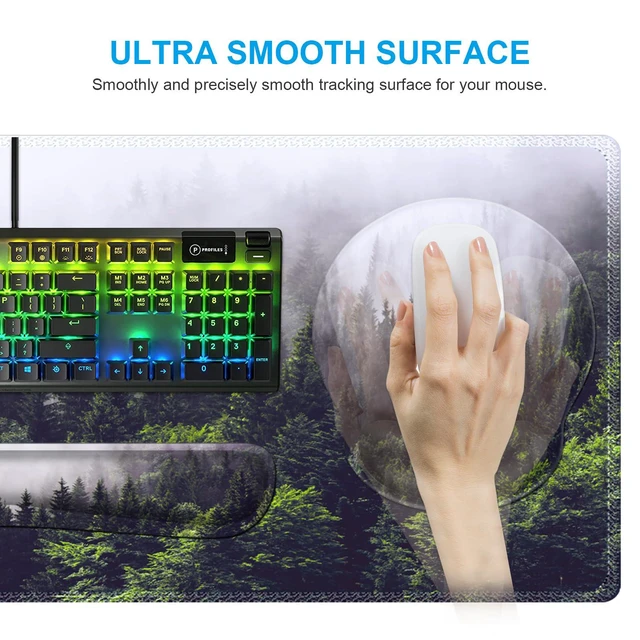 Alt view image 5 of 7 - Forest Computer Pad 35.4"x15.7", Desk Blotter for Classroom Study Ergonomic Desk Pad Featuring Keyboard Wrist Rest, Cute Mousepad Set for Gaming Computer Office Workspace Area