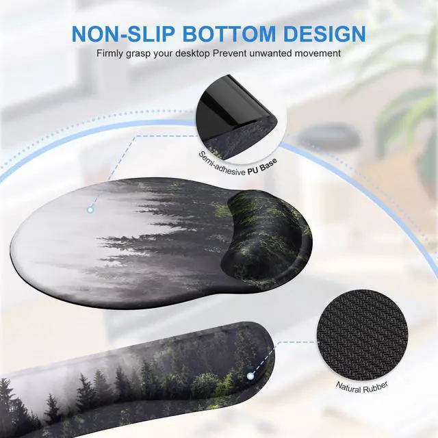 Alt view image 6 of 7 - Forest Computer Pad 35.4"x15.7", Desk Blotter for Classroom Study Ergonomic Desk Pad Featuring Keyboard Wrist Rest, Cute Mousepad Set for Gaming Computer Office Workspace Area
