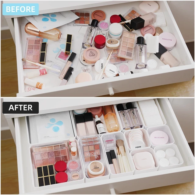 Alt view image 2 of 7 - 11-Piece Stackable Drawer Organizer Set, Multi-size Desk Drawer Organizer Trays Vanity Storage Bins for Storing Makeup, Stationery, Utensils in Bathroom Dresser, Office and Kitchen