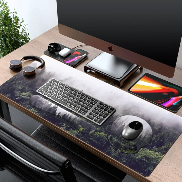 Alt view image 7 of 7 - Forest Computer Pad 35.4"x15.7", Desk Blotter for Classroom Study Ergonomic Desk Pad Featuring Keyboard Wrist Rest, Cute Mousepad Set for Gaming Computer Office Workspace Area