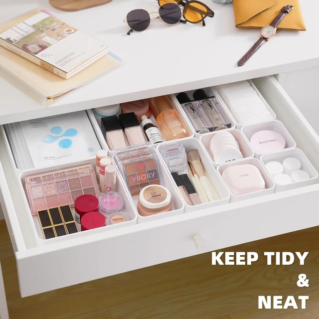Alt view image 3 of 7 - 11-Piece Stackable Drawer Organizer Set, Multi-size Desk Drawer Organizer Trays Vanity Storage Bins for Storing Makeup, Stationery, Utensils in Bathroom Dresser, Office and Kitchen