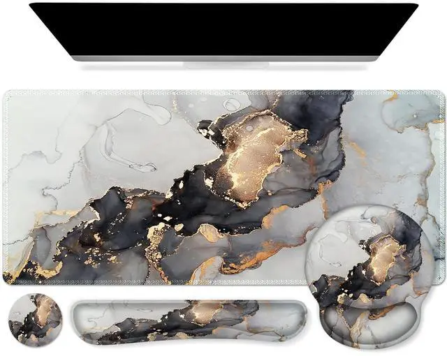 Main image of Grey Marble Mouse Mat 35.4"x15.7", Computer Pad for Teacher Classroom Ergonomic Desk Pad Featuring Keyboard Wrist Rest, Vintage Mousepad Set for Table Home Computer Setup