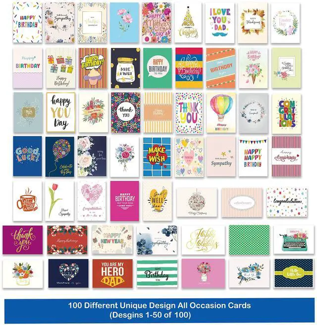 Alt view image 5 of 6 - 100 All Occasion Cards Assortment Box with Color EnvelopesAll Occasion Cards Set with Greeting Inside, Large 5 x 7 inch Cards with Stickers and Dividers