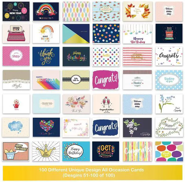 Alt view image 6 of 6 - 100 All Occasion Cards Assortment Box with Color EnvelopesAll Occasion Cards Set with Greeting Inside, Large 5 x 7 inch Cards with Stickers and Dividers