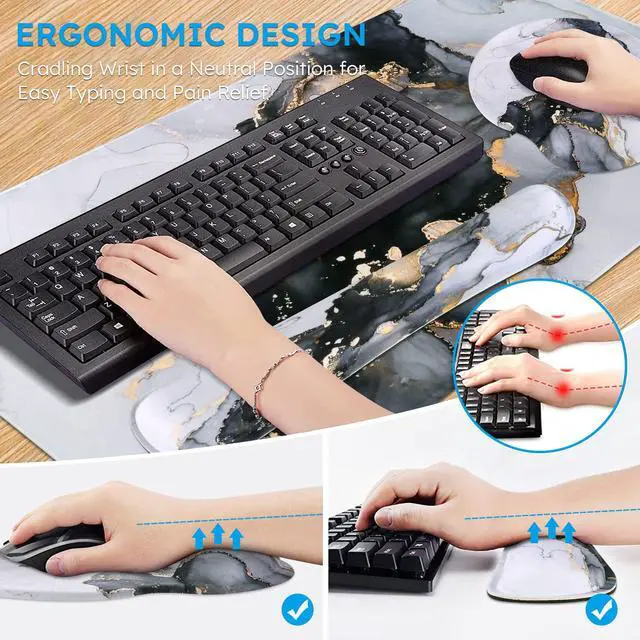 Alt view image 3 of 7 - Grey Marble Mouse Mat 35.4"x15.7", Computer Pad for Teacher Classroom Ergonomic Desk Pad Featuring Keyboard Wrist Rest, Vintage Mousepad Set for Table Home Computer Setup