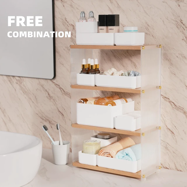 Alt view image 4 of 7 - 11-Piece Stackable Drawer Organizer Set, Multi-size Desk Drawer Organizer Trays Vanity Storage Bins for Storing Makeup, Stationery, Utensils in Bathroom Dresser, Office and Kitchen