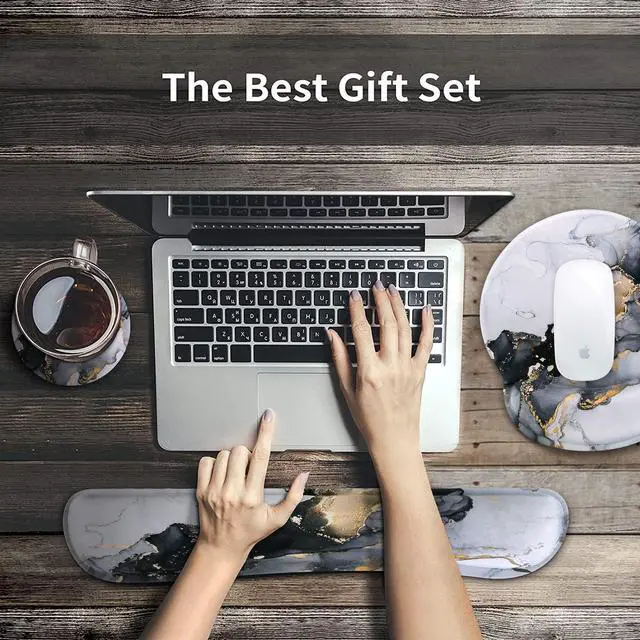 Alt view image 7 of 7 - Grey Marble Mouse Mat 35.4"x15.7", Computer Pad for Teacher Classroom Ergonomic Desk Pad Featuring Keyboard Wrist Rest, Vintage Mousepad Set for Table Home Computer Setup