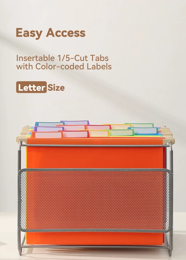 Alt view image 3 of 6 - Plastic Hanging File Folders, Letter Size, Tear-Resistant, Vibrant 12-Pack, Sturdy and Easy to Clean, for Filing Cabinets, with Insertable 1/5-Cut Tabs and Colorful Labels