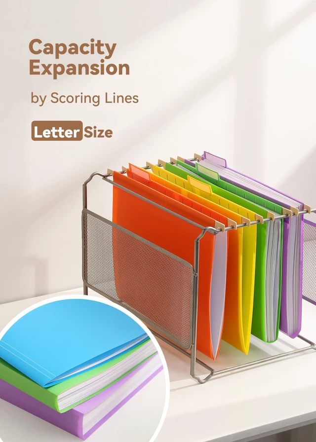 Alt view image 4 of 6 - Plastic Hanging File Folders, Letter Size, Tear-Resistant, Vibrant 12-Pack, Sturdy and Easy to Clean, for Filing Cabinets, with Insertable 1/5-Cut Tabs and Colorful Labels