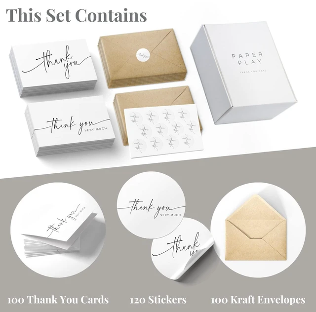 Alt view image 2 of 6 - Thank You Cards with Envelopes & Matching Stickers, Bulk Pack of 100, 4x6 Inch Minimalistic Design - Suitable for Business, Baby Shower, Wedding, Small Business, Graduation, Bridal Shower, Funeral