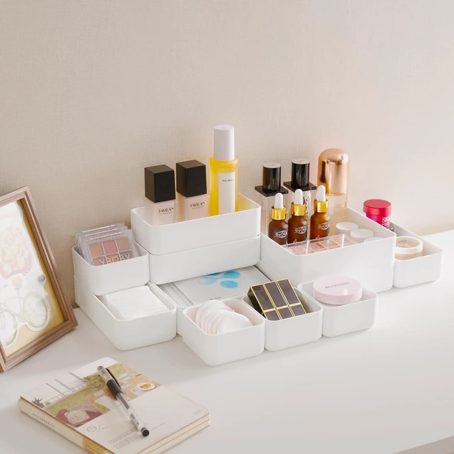 Alt view image 5 of 7 - 11-Piece Stackable Drawer Organizer Set, Multi-size Desk Drawer Organizer Trays Vanity Storage Bins for Storing Makeup, Stationery, Utensils in Bathroom Dresser, Office and Kitchen
