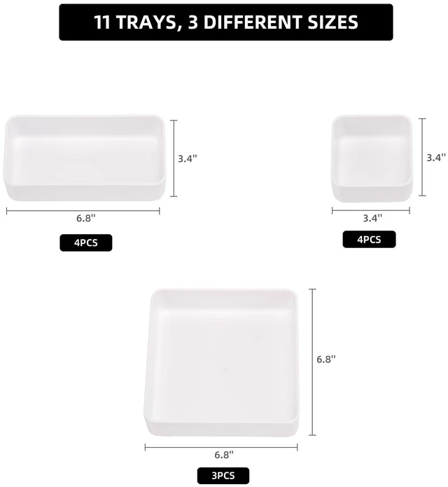 Alt view image 6 of 7 - 11-Piece Stackable Drawer Organizer Set, Multi-size Desk Drawer Organizer Trays Vanity Storage Bins for Storing Makeup, Stationery, Utensils in Bathroom Dresser, Office and Kitchen