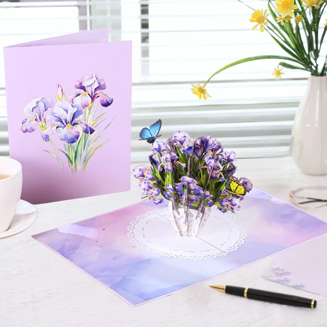 Alt view image 5 of 6 - Iris Bouquet Flowers 3D Pop Up Birthday Card for Women, Wife, Ideal Gift For Thank You, Mothers Day, Happy Birthday, Valentines, Anniversary for Mom, Sister, Wife, Grandma, Daughter, Girlfriend
