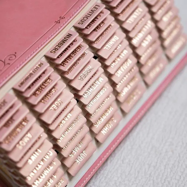 Alt view image 4 of 7 - Leather Bible Tabs for Women and Men, Gold Foil Lettering Large Print Stickers, Easy to Read and Apply, 80 Chapters Labels for Easy Navigation(Rose Pink)