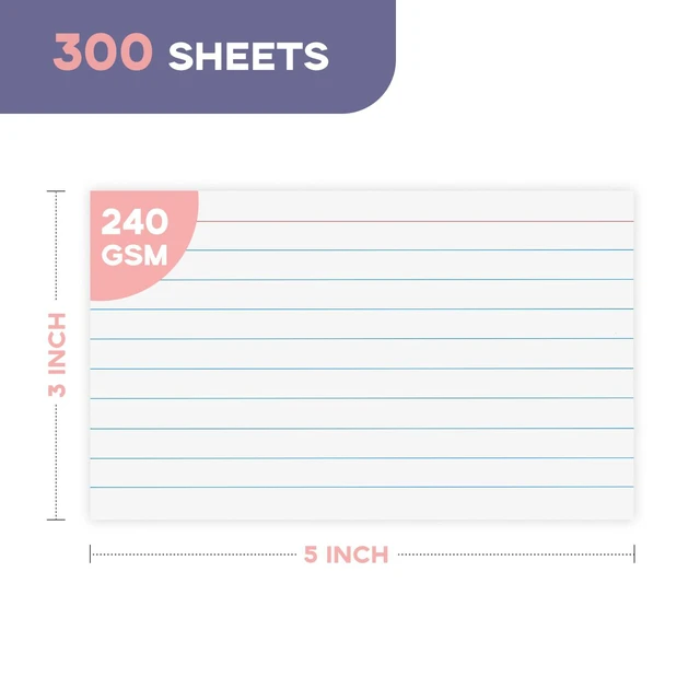 Alt view image 2 of 7 - 240GSM/90LB Heavy Weight White Index Cards 3x5 Lined 300 Pack Single Sided Lined Note Cards 3 x 5 Ruled Flashcards for Studying, Note Taking and To Do List