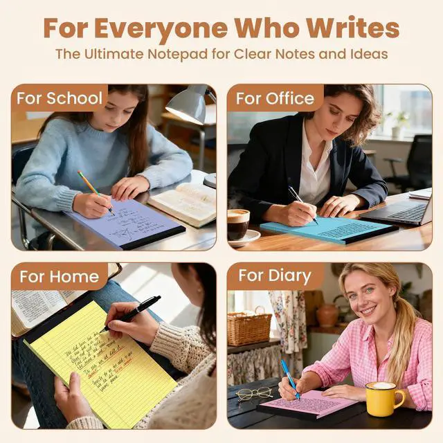Alt view image 6 of 6 - 6pcs Legal Pads 8.5 x 11, Perforated Colored Notepad 8.5x11, 50Sheets/Pad Writing Pads 8.5x11, College Ruled Thick Paper, Lined Note Pads with Sturdy Backing, Office & School Supplies