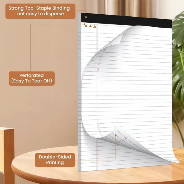 Alt view image 4 of 6 - 6pcs Legal Pads 8.5 x 11, Perforated White Notepad 8.5x11, 50Sheets/Pad Writing Pads 8.5x11, College Ruled Thick Paper, Lined Note Pads with Sturdy Backing, Office & School Supplies