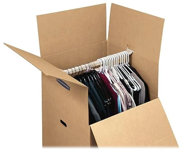 Alt view image 4 of 5 - 3-Pack Short Wardrobe Moving Boxes, 20" x 20" x 40" Move hanging clothes from closet to truck with wardrobe boxes that reduce folding, wrinkles, and repacking