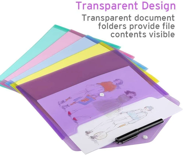 Alt view image 5 of 7 - 48 Pack Folders Plastic Envelopes, Clear Plastic File Folder for Document, Letter A4 Size Poly File Envelopes with Label Pocket, Snap Button for Home Work Office Organizer, 8 Assorted Colors