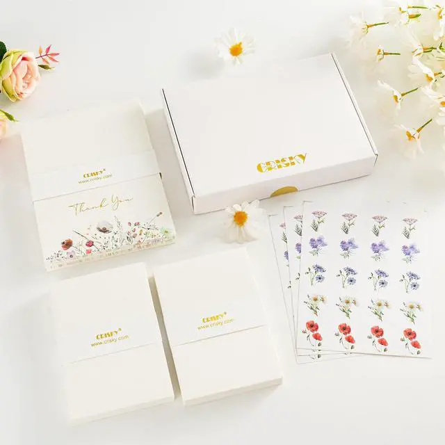Alt view image 4 of 7 - 4x6 Floral 4 Assorted Thank You Cards (100 Pack) with Envelopes Elegant Watercolor Wildflower Pattern, Matching Stickers, Gold Foil Printing, for Birthday/Baby Bridal Shower/Graduation
