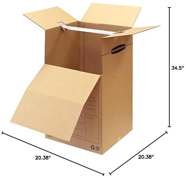 Alt view image 5 of 5 - 3-Pack Short Wardrobe Moving Boxes, 20" x 20" x 40" Move hanging clothes from closet to truck with wardrobe boxes that reduce folding, wrinkles, and repacking