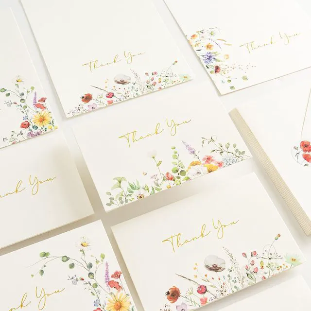 Alt view image 5 of 7 - 4x6 Floral 4 Assorted Thank You Cards (100 Pack) with Envelopes Elegant Watercolor Wildflower Pattern, Matching Stickers, Gold Foil Printing, for Birthday/Baby Bridal Shower/Graduation