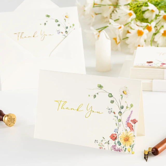 Alt view image 3 of 7 - 4x6 Floral 4 Assorted Thank You Cards (100 Pack) with Envelopes Elegant Watercolor Wildflower Pattern, Matching Stickers, Gold Foil Printing, for Birthday/Baby Bridal Shower/Graduation