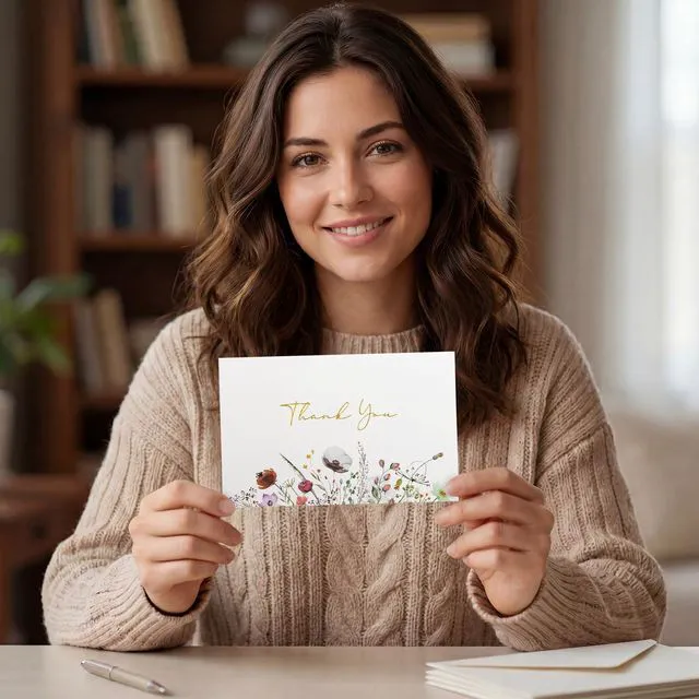 Alt view image 6 of 7 - 4x6 Floral 4 Assorted Thank You Cards (100 Pack) with Envelopes Elegant Watercolor Wildflower Pattern, Matching Stickers, Gold Foil Printing, for Birthday/Baby Bridal Shower/Graduation